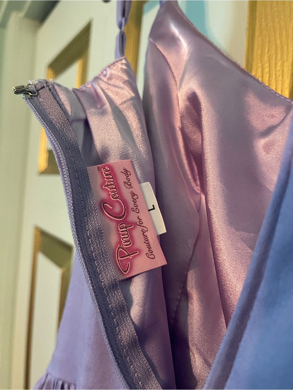Pinup Couture Lilac Jenny Dress |Corset-type bodice, pockets, Full, Gather Skirt - Picture 7 of 7